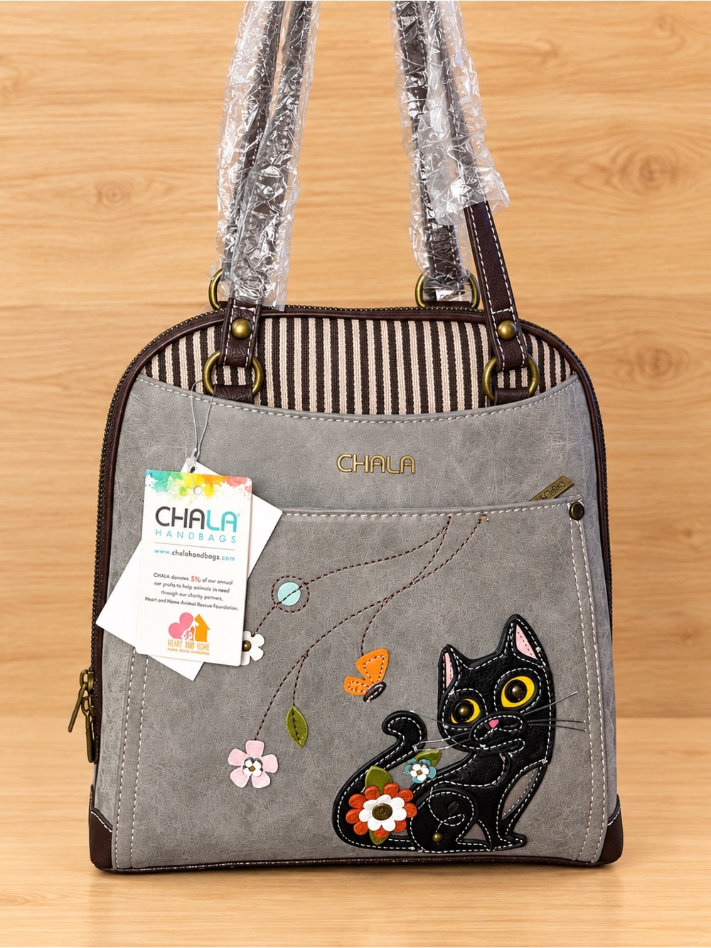NEW Chala CONVERTIBLE Backpack Purse Shoulder Tote Bag BLACK CAT Gray - Picture 4 of 6